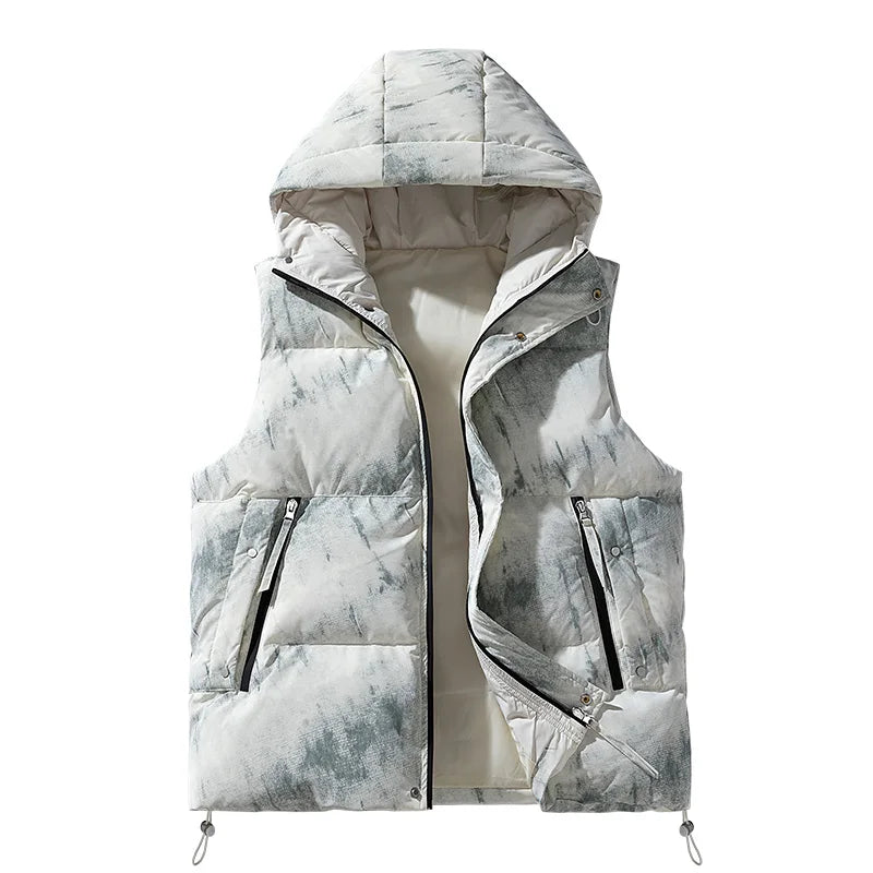 Winter New Large Size Down Vest Men's Hooded Tie-dye Camouflage Gradual Change 85 White Duck Down Plus Fat