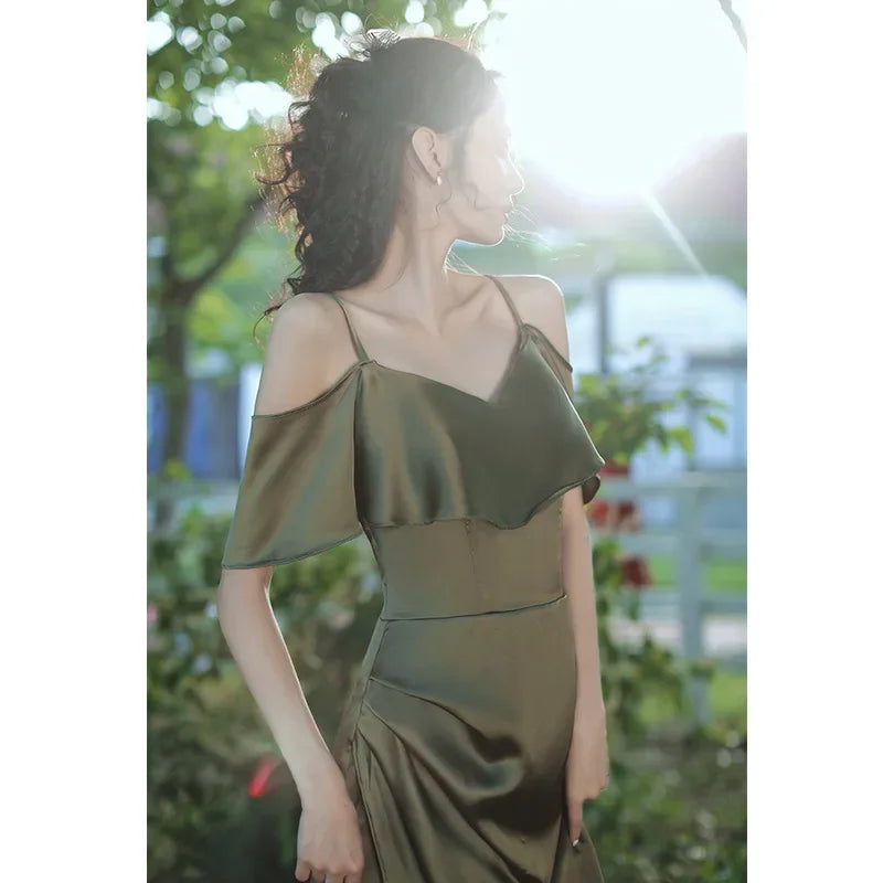 Bridesmaid Dress Girlfriend Group Summer New Satin Long Sisters Temperament Mori Celebrity Banquet Bridesmaid Dress