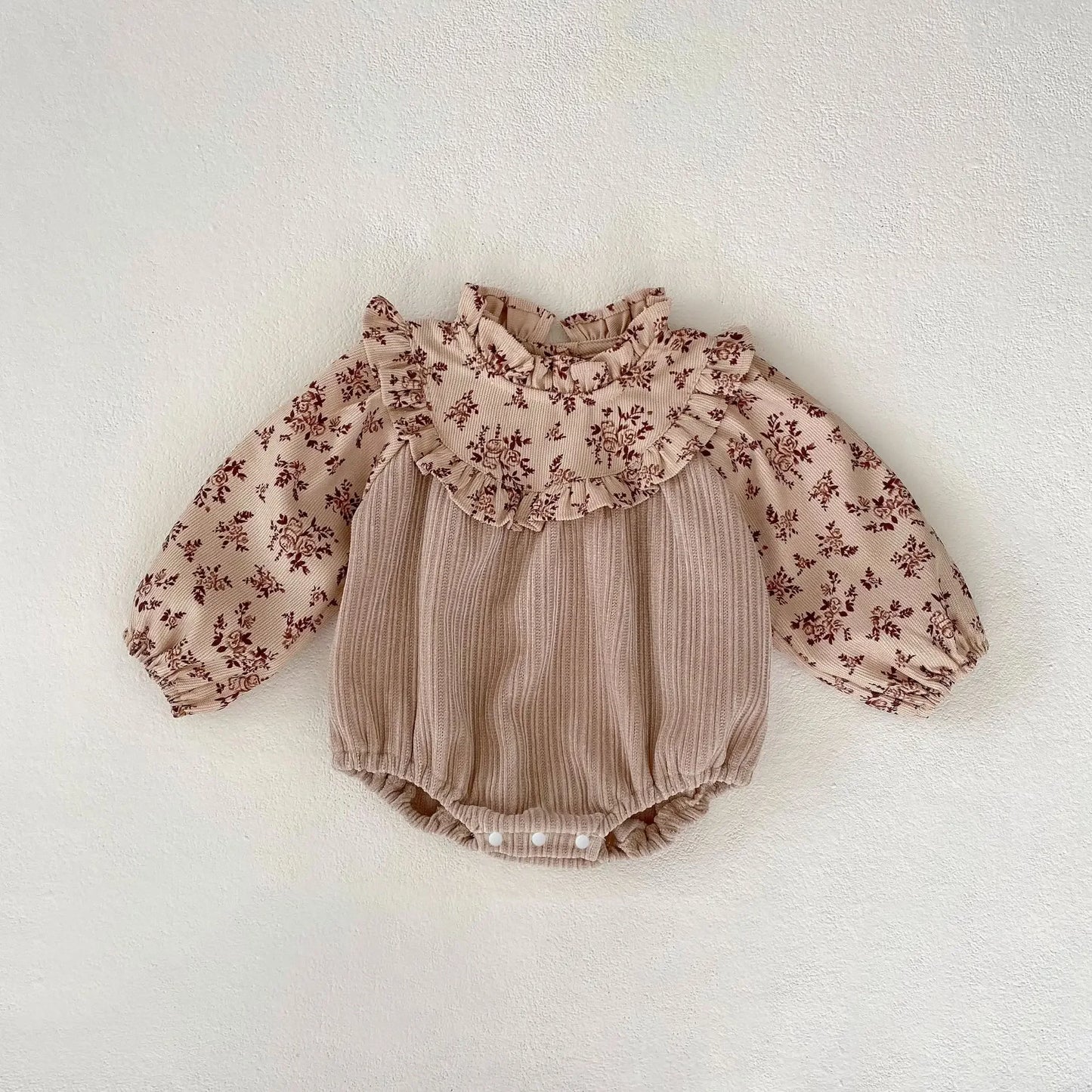 2024 Autumn Infants Children Girls Corduroy Printing Splicing Long Sleeve Romper Climbing Jumpsuit