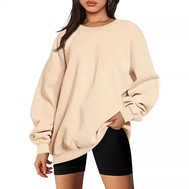 Women's oversized loose sweater sports long-sleeved crew neck pullover