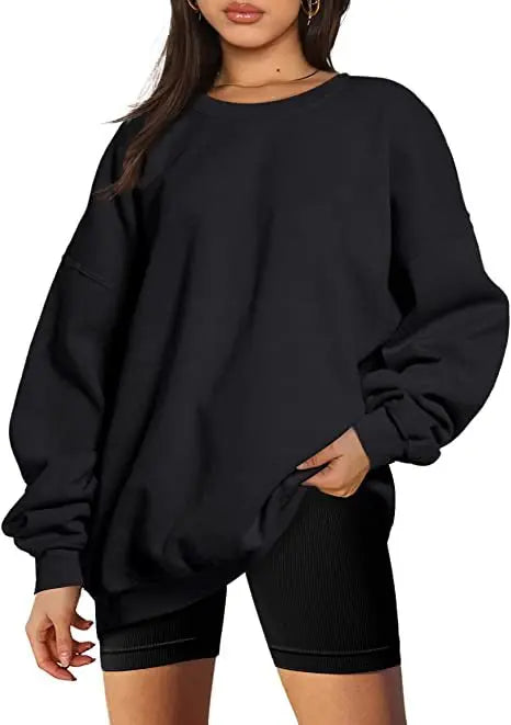 Women's oversized loose sweater sports long-sleeved crew neck pullover