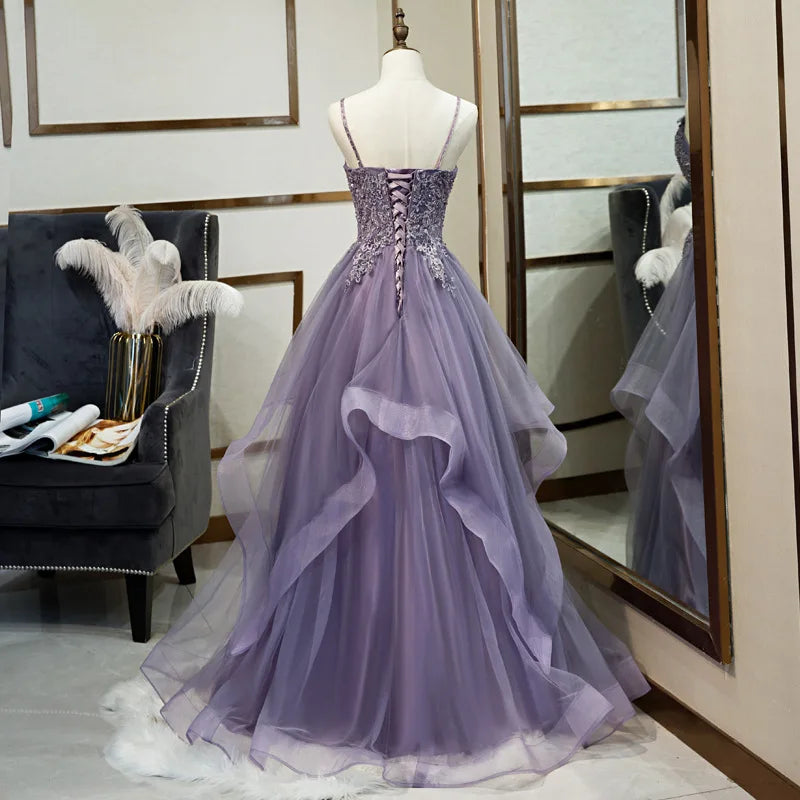 Banquet Female Purple Suspender Dress Vocal Art Test Sen Series Color Yarn Fairy Yarn Skirt Host Evening Dress