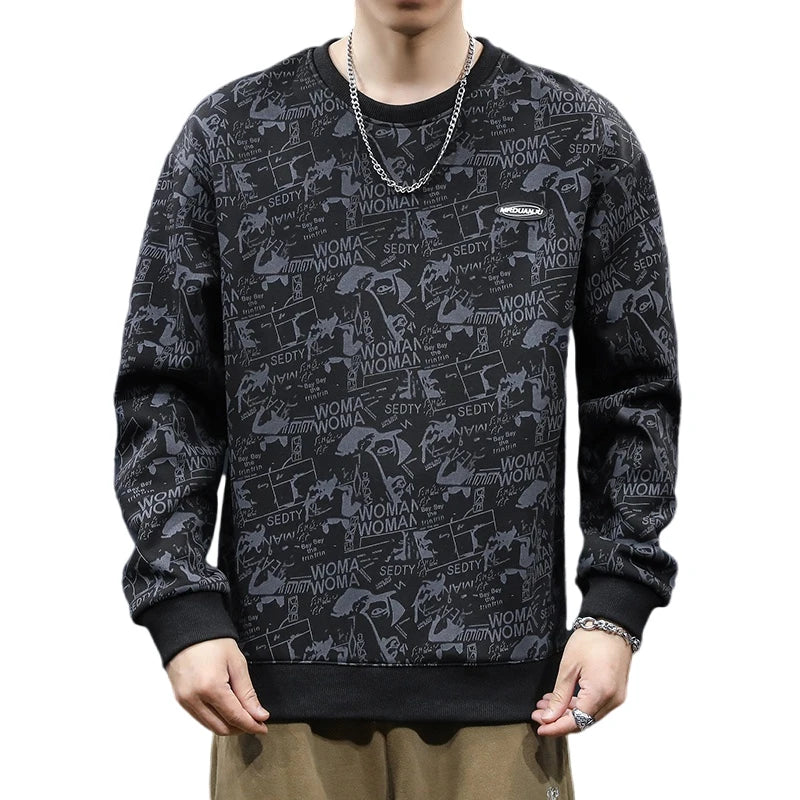 Couple Sweater Men's Loose Autumn and Winter New Design Trendy Brand Full of Printed Tops Men