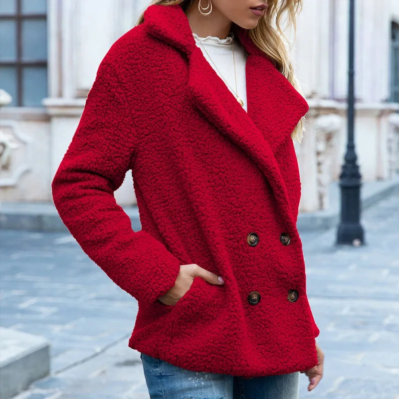 Autumn and Winter New Button-down Fluffy Jacket Lapel Loose Fleece Shirt