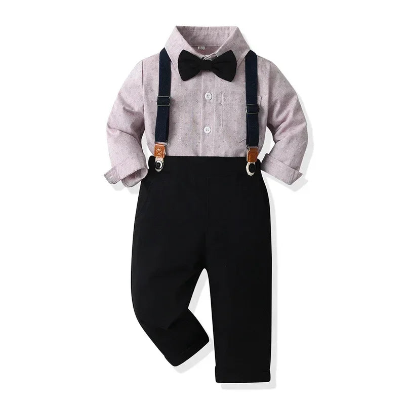 Boys' single-breasted long-sleeved printed cardigan overalls two-piece autumn trend suit