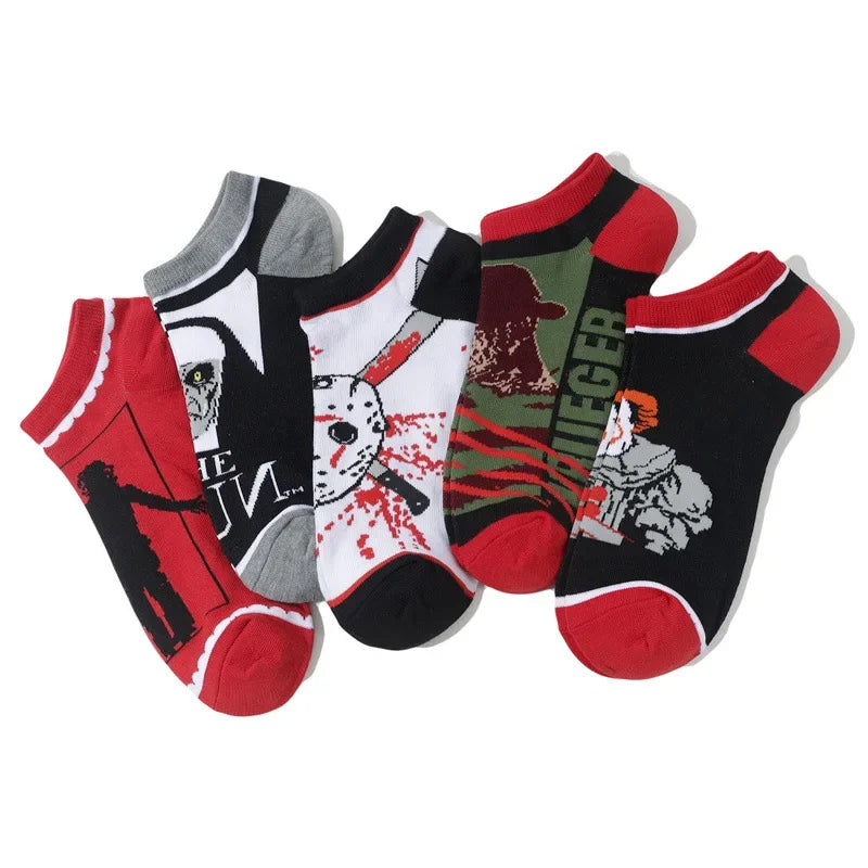 Cotton Anime Cartoon Boat Socks Spring and Summer Short Tube Comic Men's and Women's Socks Black Friday Socks-5PRS