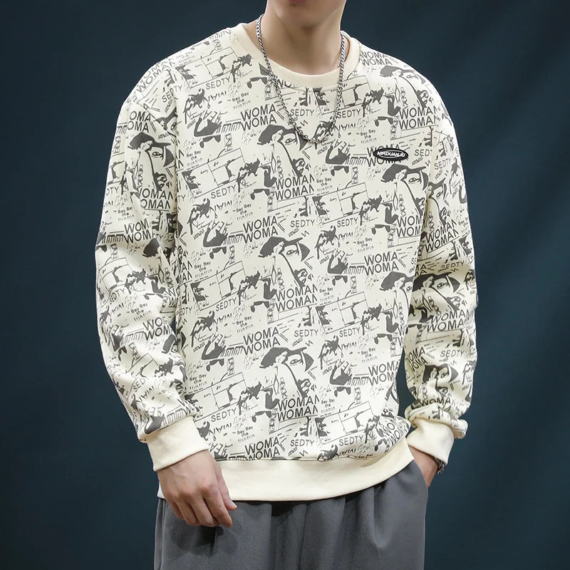 Couple Sweater Men's Loose Autumn and Winter New Design Trendy Brand Full of Printed Tops Men