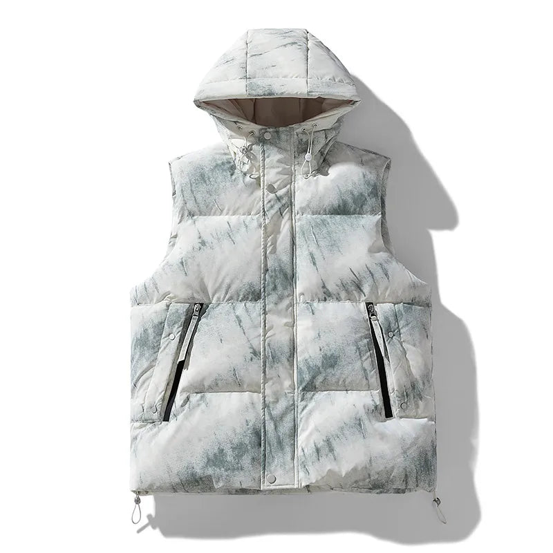 Winter New Large Size Down Vest Men's Hooded Tie-dye Camouflage Gradual Change 85 White Duck Down Plus Fat