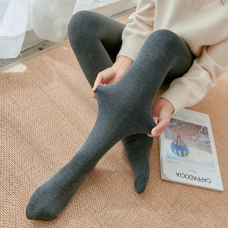 Autumn and winter fleece thickened threaded cotton vertical striped leggings, women's integrated pants