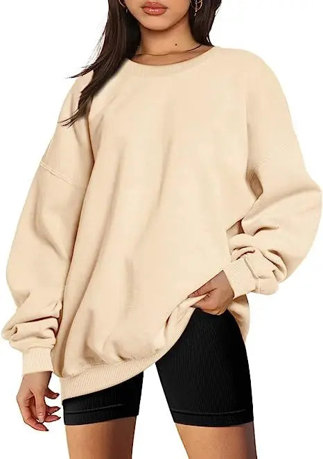 Women's oversized loose sweater sports long-sleeved crew neck pullover