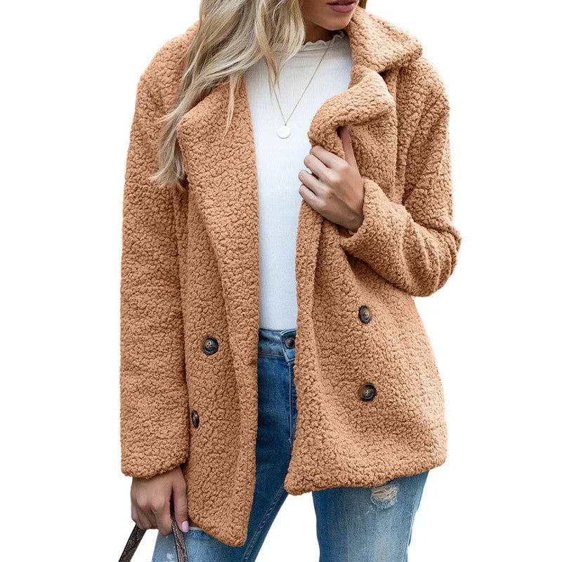 Autumn and Winter New Button-down Fluffy Jacket Lapel Loose Fleece Shirt