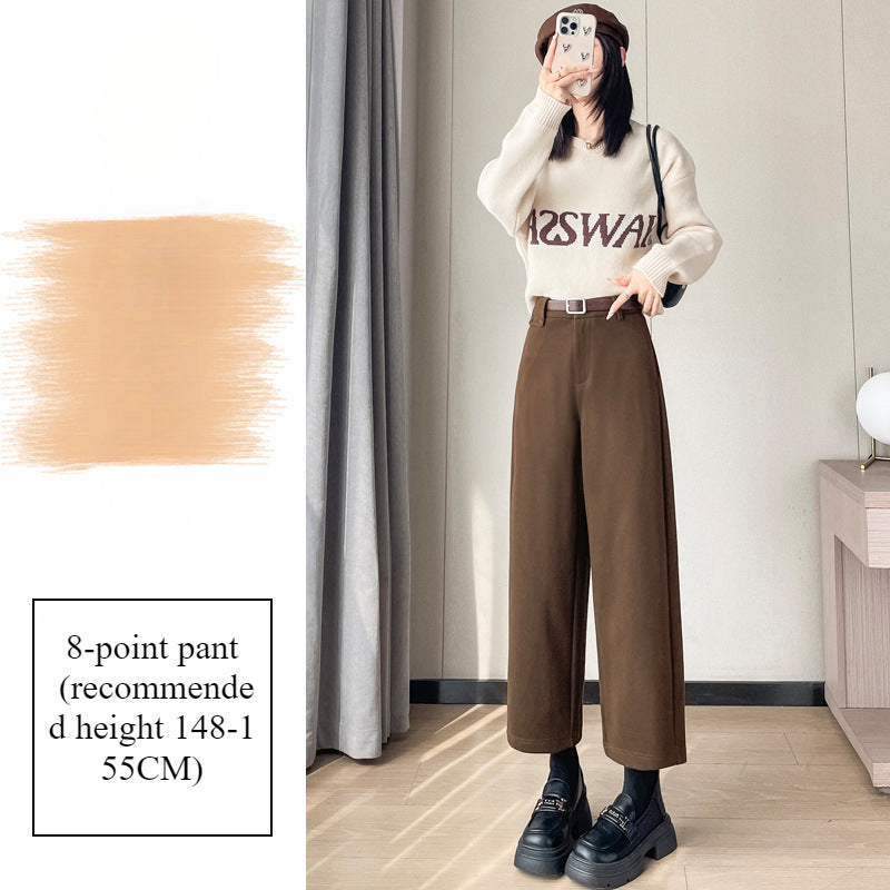Autumn and Winter New High-waisted Nine-point Straight-leg Woolen Pants with Fleece Harlan Boots Casual Pants for Women