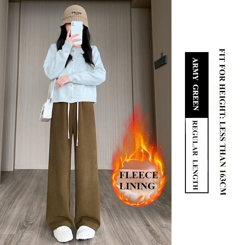 Wide-leg Women's Autumn and Winter Fleece Thickened Corduroy Casual Narrow Straight-leg Women's Pants