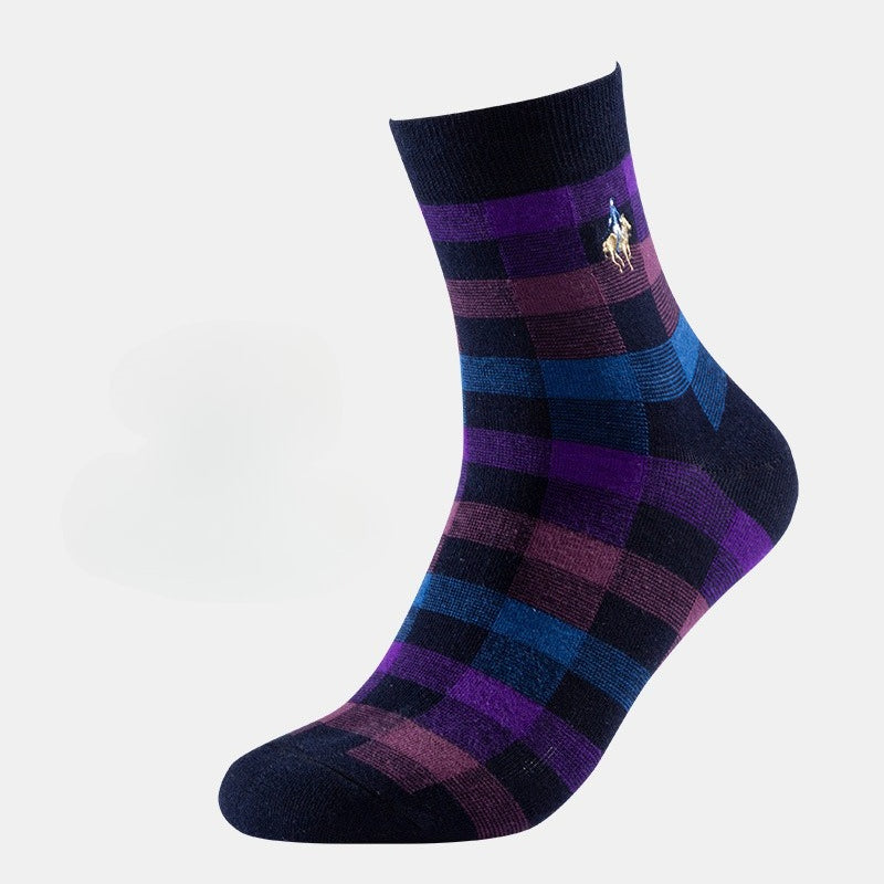 Men's Socks Spring and Autumn Business Trendy Socks Plaid Combed Cotton Medium Tube Socks