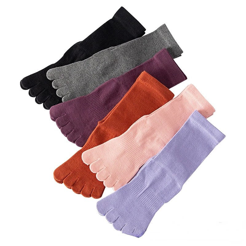 Women's Anti-Slip Five Finger Yoga Socks - Long Tube Pilates Fitness Sports Socks for Indoor Use