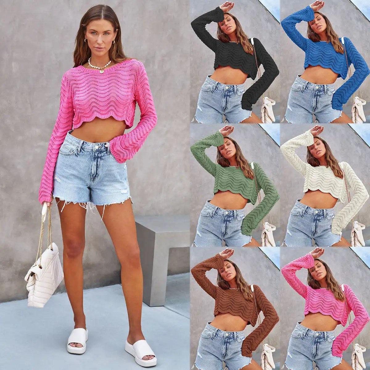 Upgrade Your Wardrobe with Our Stylish Spring and Autumn Solid Color Openwork Sweater for Women