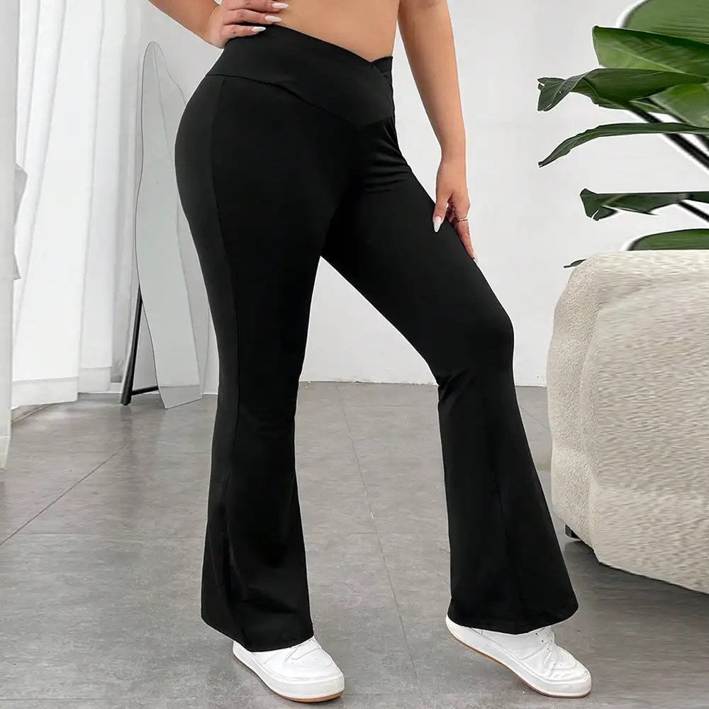 Upgrade Your Style with Plus Size V-Waist Casual Pants - High Waist, Hip Lift, Slim Fit, and Wide-Leg Design!