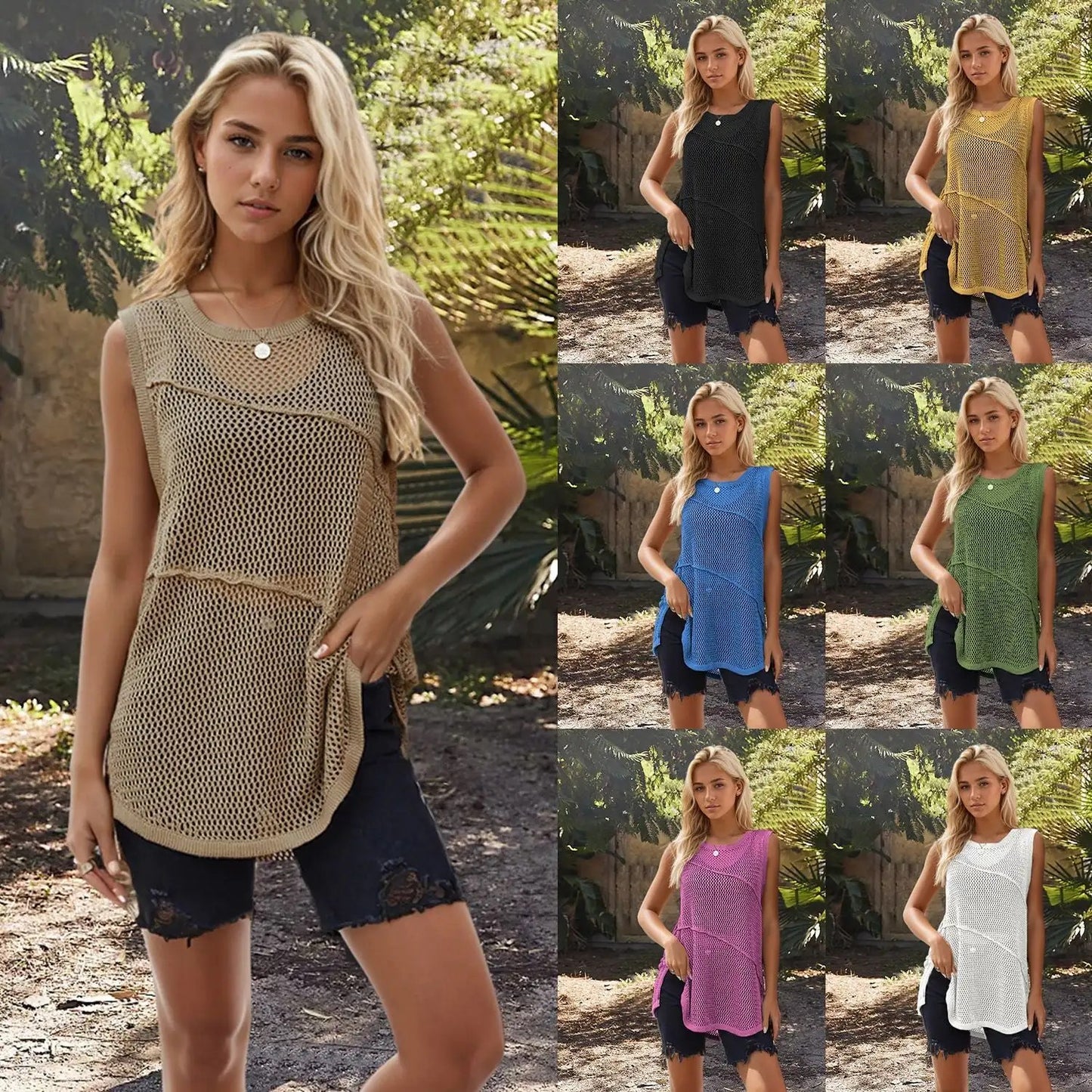 2024 Summer Fashion: Women's Round Neck Hollow Tank Top - The Must-Have Knitwear