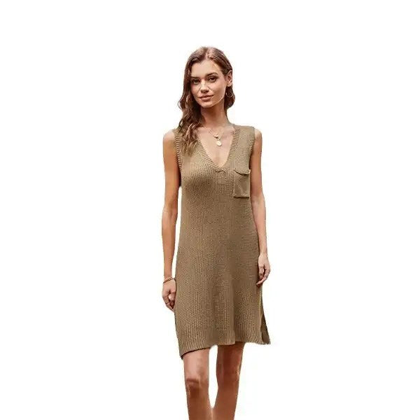 Upgrade Your Wardrobe with the 2024 Spring and Summer V-Neck Slit Dress - Plus Size Knit Skirt for Women