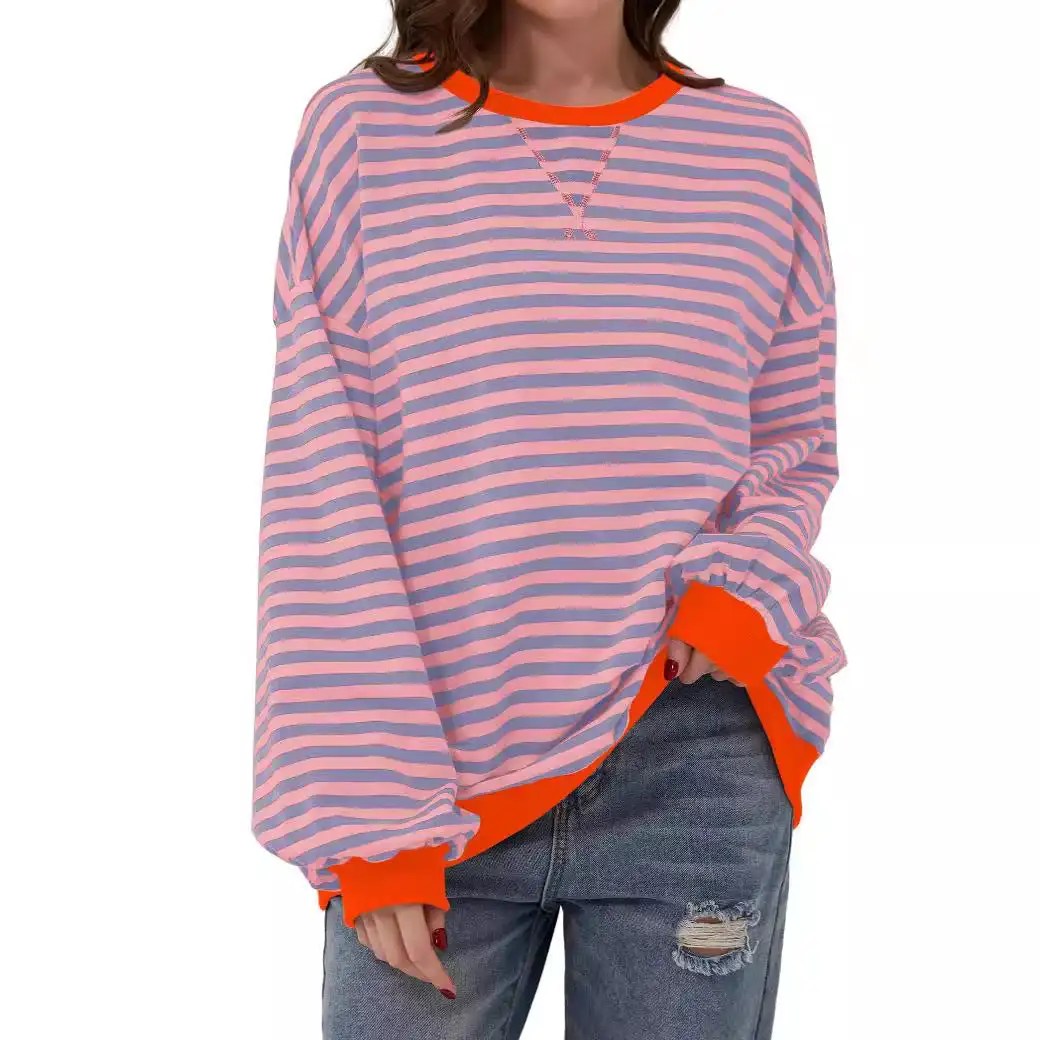 Upgrade Your Wardrobe with the 2024 Spring Striped Pattern Sweatshirt - Perfect for Casual Cross-border Style!