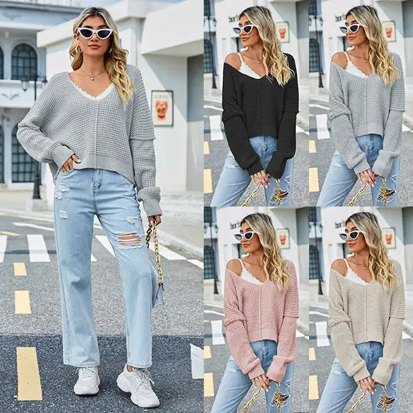 Upgrade Your Wardrobe with Our Versatile V-Neck Knit Tops for Women - Perfect for Spring and Autumn!