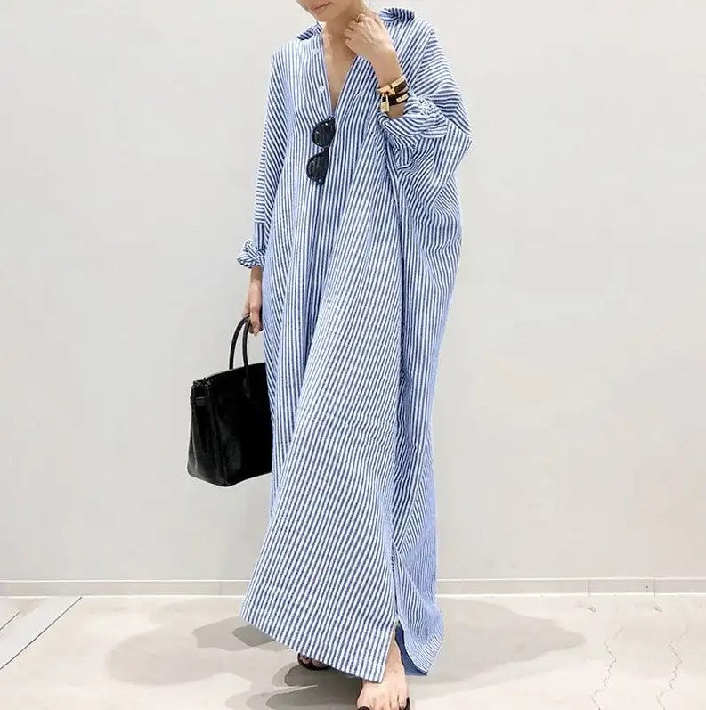 Upgrade Your Wardrobe with Stylish Striped Plus Size Long Skirts for Women - Perfect for Home, Breathable and Comfortable Nightdresses