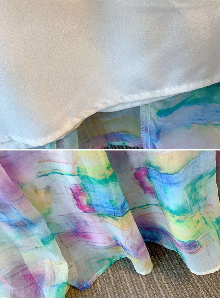 Rainbow Tie Dyed Skirt Summer Dress for Thick Lady Large Women - High End, Elegant, and Slim
