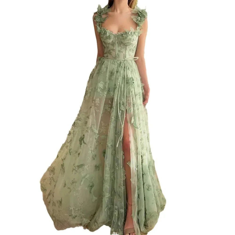 Niche fresh butterfly long dress small short A-shaped skirt stage performance competition art test skirt