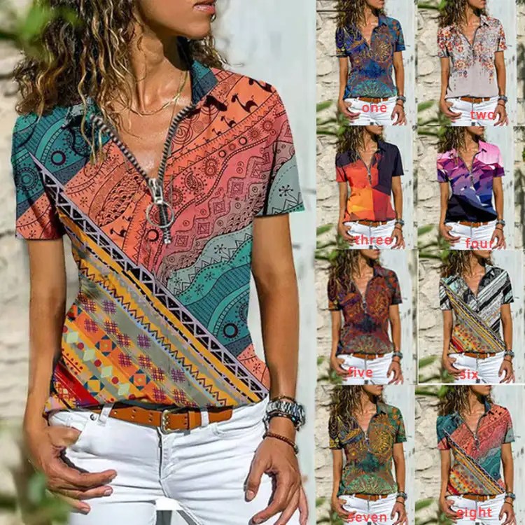 Bohemian Western Ethnic Style T-shirt for Women With Zippered- Hot Seller!