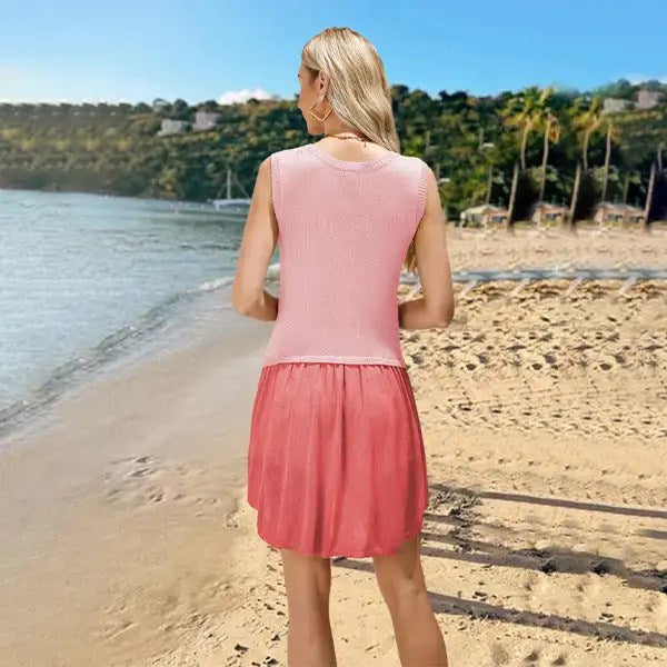 2024 Fashion Trends: Colorful Round Neck Loose Dress for Women - Knitted Skirt Summer Style