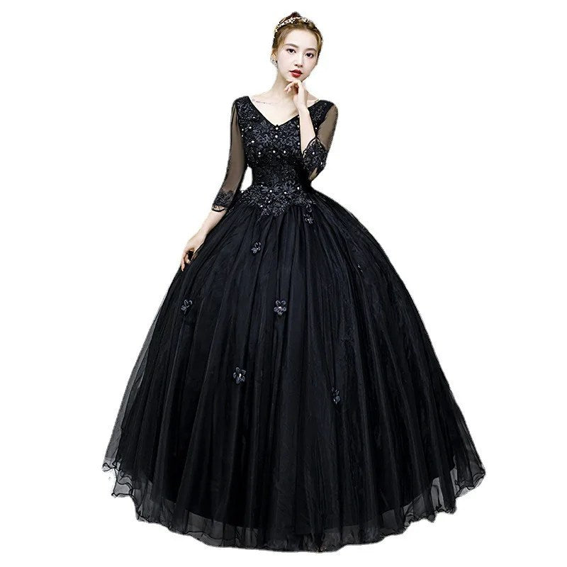Color Yarn New Solo Performance Suit, Chorus Art Test Dress, Dreamy Mori Puffy Skirt, Long Evening Dress