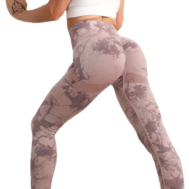 Women's High-Waisted Tie-Dye Yoga Pants - Autumn/Winter Sports Tight-Fitting Belly Tightening Pants