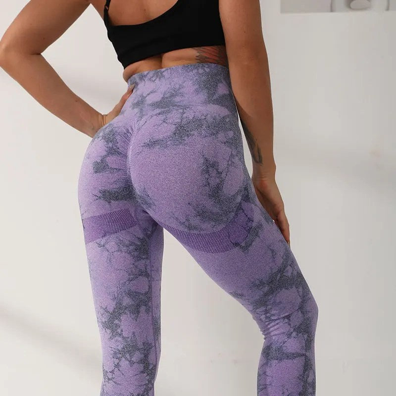 Women's High-Waisted Tie-Dye Yoga Pants - Autumn/Winter Sports Tight-Fitting Belly Tightening Pants