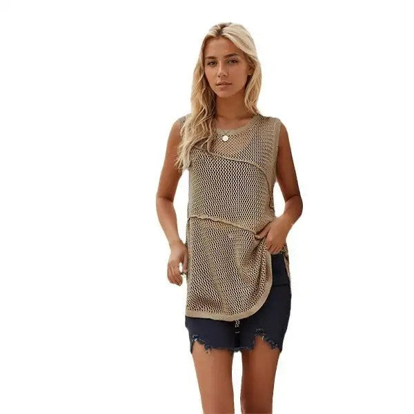2024 Summer Fashion: Women's Round Neck Hollow Tank Top - The Must-Have Knitwear