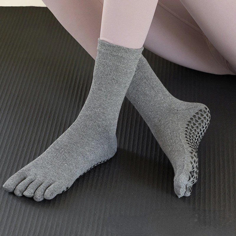 Women's Anti-Slip Five Finger Yoga Socks - Long Tube Pilates Fitness Sports Socks for Indoor Use