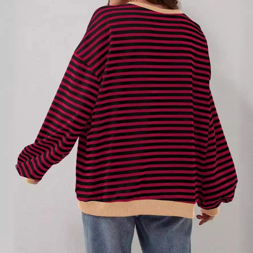 Upgrade Your Wardrobe with the 2024 Spring Striped Pattern Sweatshirt - Perfect for Casual Cross-border Style!