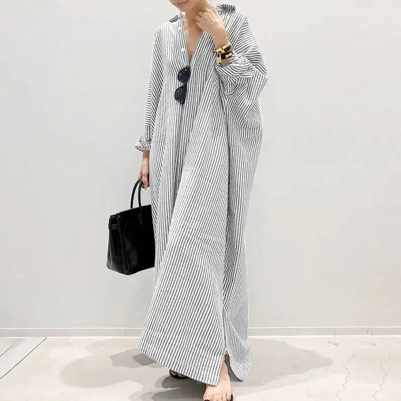 Upgrade Your Wardrobe with Stylish Striped Plus Size Long Skirts for Women - Perfect for Home, Breathable and Comfortable Nightdresses