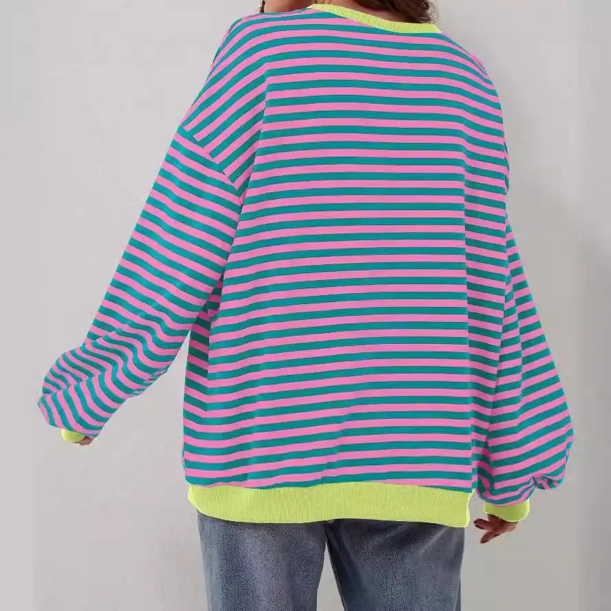 Upgrade Your Wardrobe with the 2024 Spring Striped Pattern Sweatshirt - Perfect for Casual Cross-border Style!