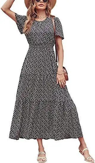 Spring & Autumn: New Floral Thin Waist Long Skirt Dress for Women - Perfect for Any Occasion!
