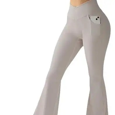 2024's Must-Have: Women's Sexy Ribbed Cross Yoga Pants with Pockets and High Waisted Flared Design