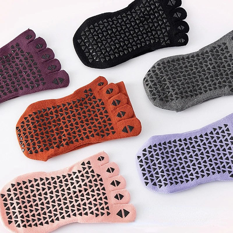 Women's Anti-Slip Five Finger Yoga Socks - Long Tube Pilates Fitness Sports Socks for Indoor Use
