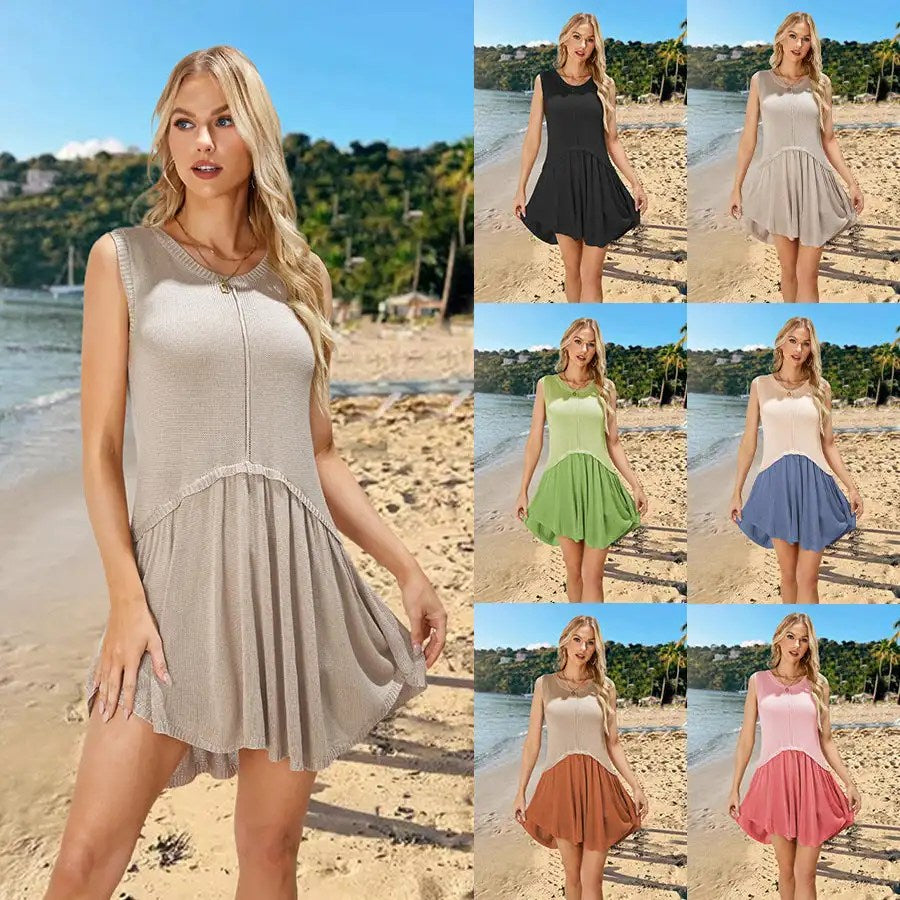 2024 Fashion Trends: Colorful Round Neck Loose Dress for Women - Knitted Skirt Summer Style
