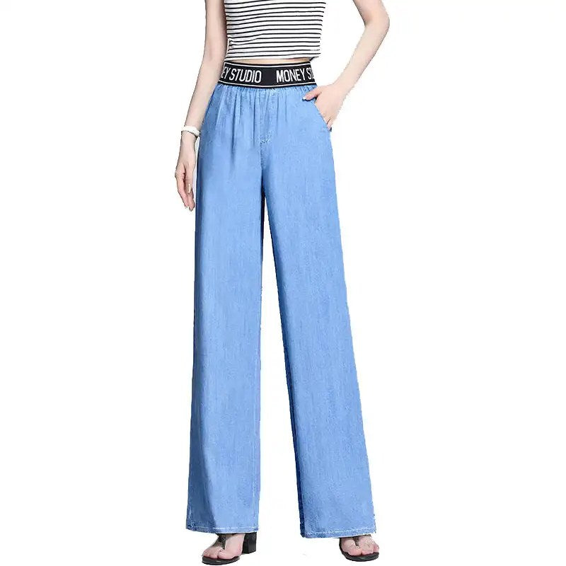 2024 New Summer Collection: High Waist Ice Silk Jeans for Women - Comfortable, Stylish, and Breathable Tencel Wide-leg Pants