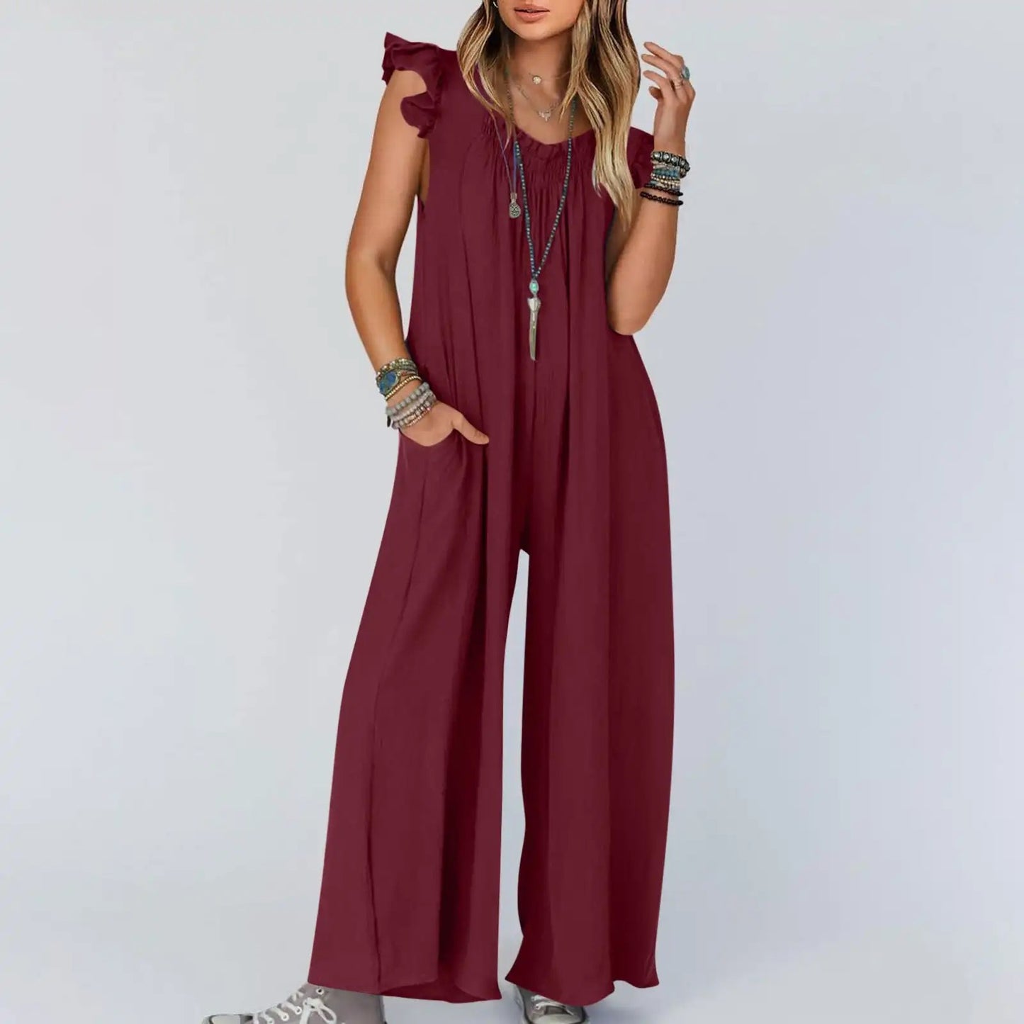 2024 Spring/Summer casual jumpsuits for Women's Jumpsuit: Stylish Pocket Long Casual Shoulder Strap Wide Leg Clothing