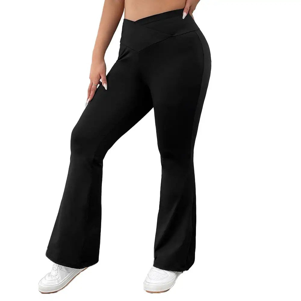 Upgrade Your Style with Plus Size V-Waist Casual Pants - High Waist, Hip Lift, Slim Fit, and Wide-Leg Design!
