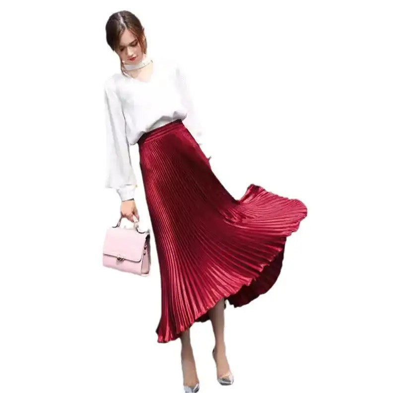 Upgrade Your Wardrobe with the 2024 High Waist Satin A-line Skirt - Perfect for Any Occasion!