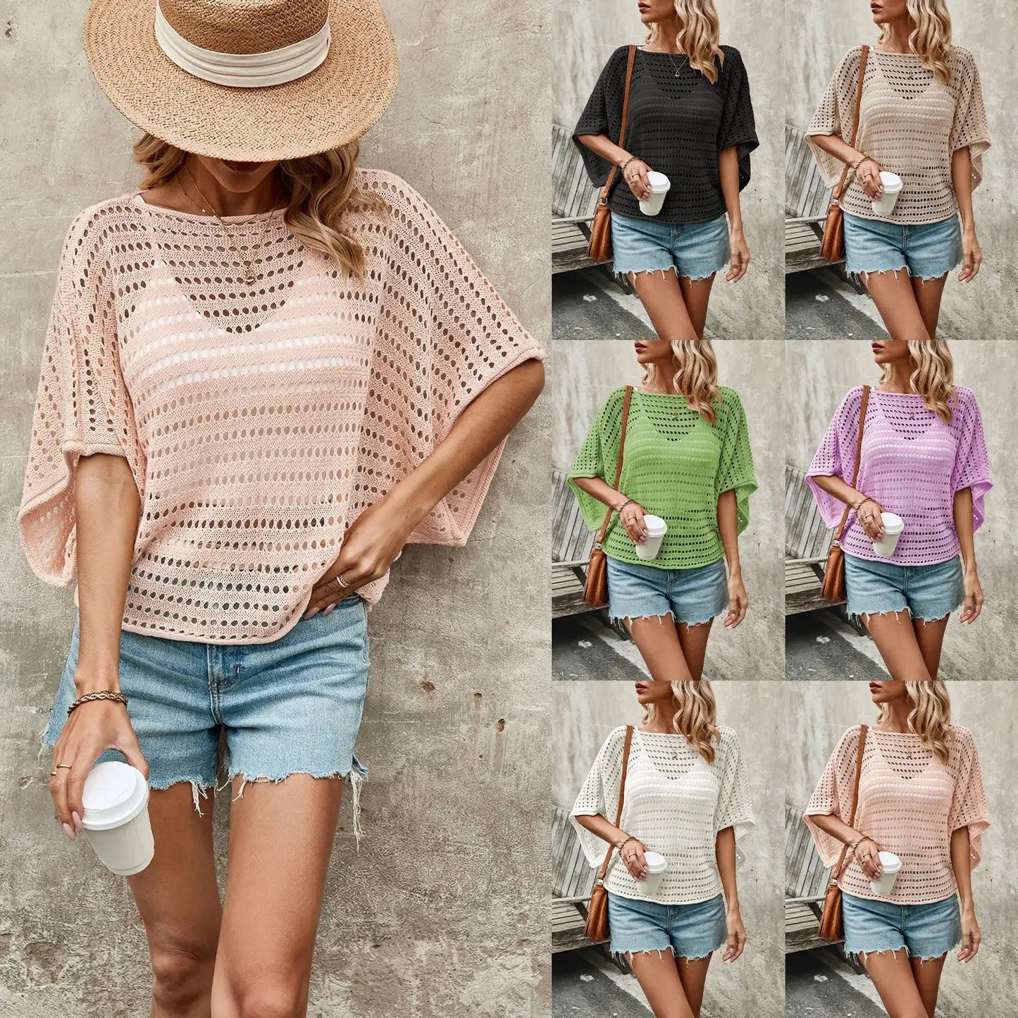 2024 Spring Summer Fashion: loose tshirt for women with Hollow Strap and Short Sleeves