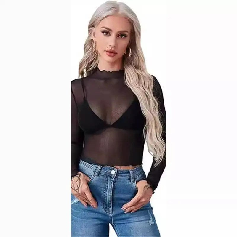 2024 Women's Mesh Navel Transparent Top: The Ultimate Transparent Top for Summer and Spring