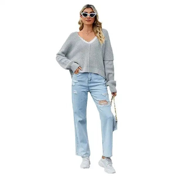 Upgrade Your Wardrobe with Our Versatile V-Neck Knit Tops for Women - Perfect for Spring and Autumn!