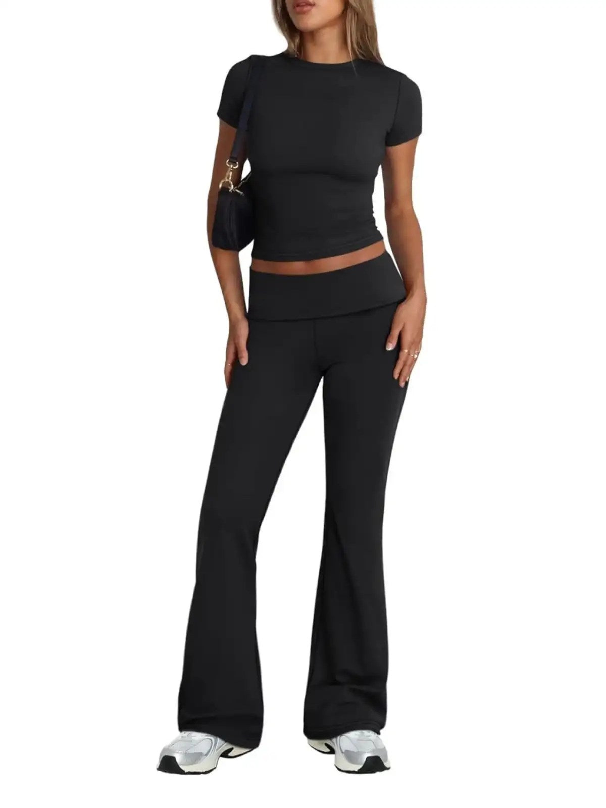 Stay Stylish this Summer with women summer suit Casual Wear Suit for Women - Short Sleeved Top and Folding Bell Pants